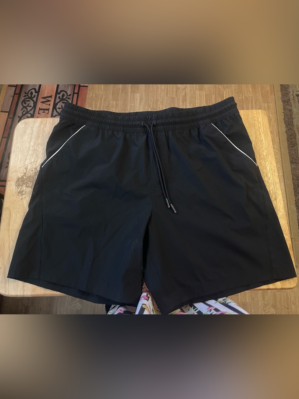 Men's Black Athletic Shorts with White Trim Drawstring Waist -XL(40-42)